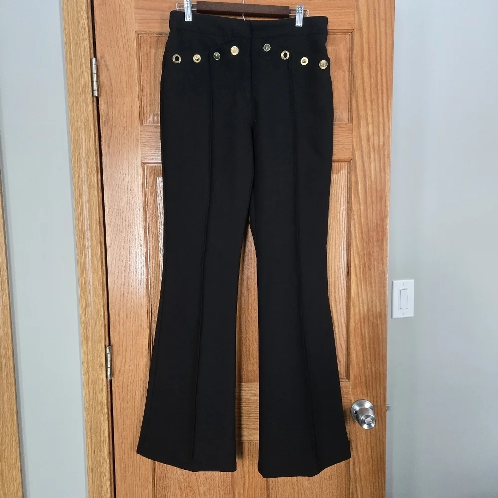 ZARA Black Flared Dress pants With Gold Buttons Size USA Medium